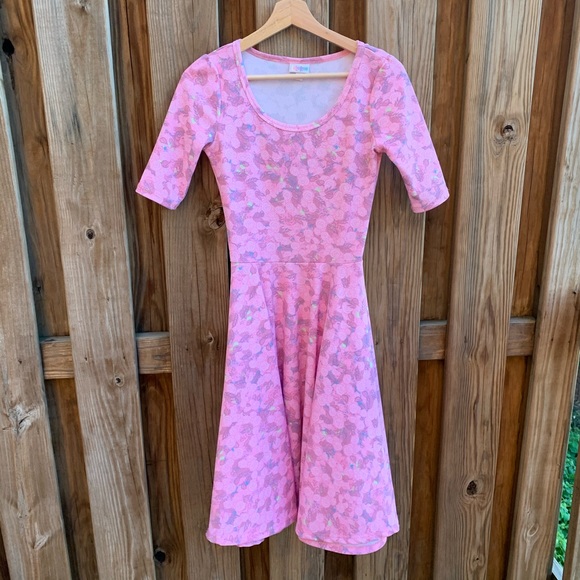 LulaRoe Nicole Pink Floral Rosette Dress - Picture 2 of 6